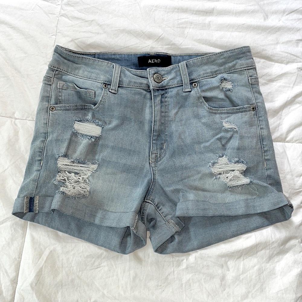 Aero High Rise Midi Denim Jean Shorts Stretch